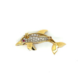 Diamond Platinum/18K Yellow Gold Dolphin Brooch