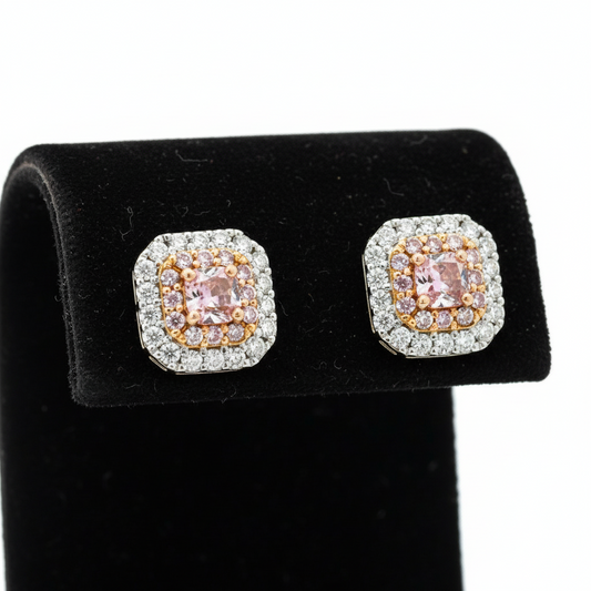 Modern Natural Fancy Pink and White Diamond 18K White Gold Earrings