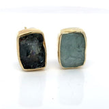 Modern Designer Rough Cut Aquamarine, Silver & 18kt Yellow Gold Set