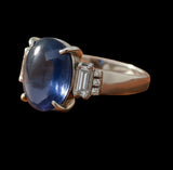 Star Sapphire, Diamond and Platinum 3-Stone Ring