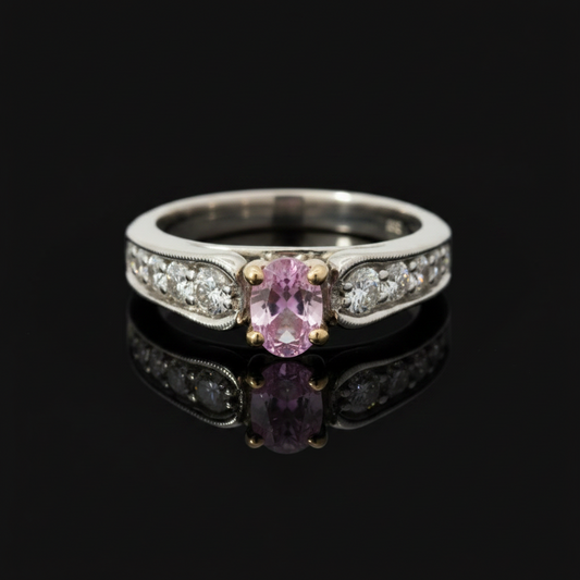 14K White Gold Pink Tourmaline and Diamond Ring 14849