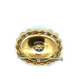 Victorian Revival Cobalt Blue Enamel, Pearl, Pink and Blue Sapphire 18K Yellow Gold Brooch