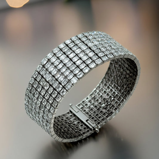 Estate...Unique... Emerald Cut Diamonds 42.50 cttw 18K White Gold Bracelet 15451