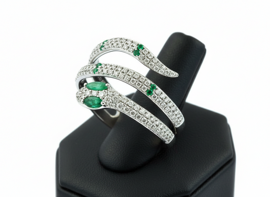 Effy Diamond and Emerald 14K White Gold Snake Ring
