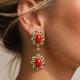 Italian 1960's Coral, Green & White Enamel 14kt/18kt Yellow Gold set
