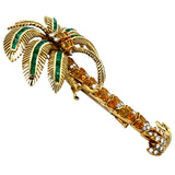 Italian Modern 1980's 18K Yellow God 15.00 cttw Yellow Sapphire, Emerald and Diamond Monkey on Palm Tree Brooch