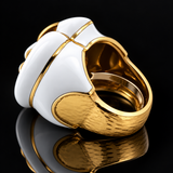 Estate David Webb White Enamel 18K Yellow Gold Bold Ring