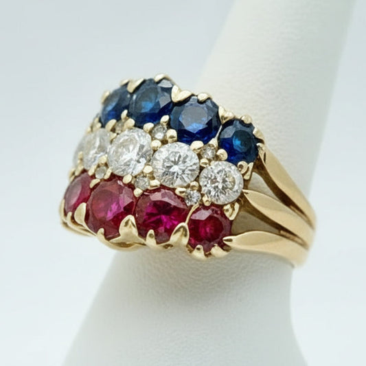 Circa 1890 French Estate No Heat Burma Ruby, No Heat Burma Sapphire and Diamond Ring