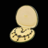 Victorian Harvey & Core Sapphire & Rose Cut Diamond Silver/14K Gold Necklace with Original Fitted Box