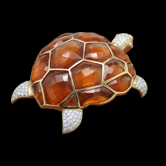 Kararis Tourmaline Diamond Turtle Pendant/Brooch