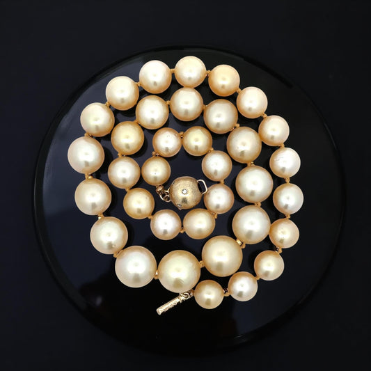 Golden South Sea Pearls 9mmx13mm 14k Yellow Gold Diamond Necklace