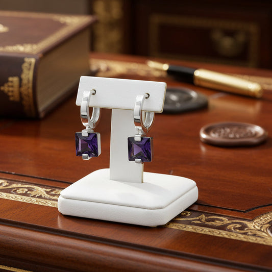 Italian Designer 3.80cttw Amethyst and 18Kt White Gold Earrings