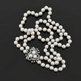 Vintage 1940's 7.5mm Japanese Akoya Cultured Pearl and Diamond 14K White Gold Necklace