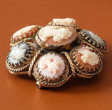 Vintage Italian Multi Carved Cameo 14K Yellow Gold Pendant Brooch