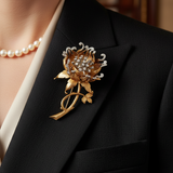 Vintage Italian "En Tremblant" Moving Petals Diamond and 14k/18k Yellow/White Gold Flower Brooch