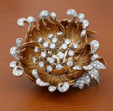 Vintage Italian "En Tremblant" Moving Petals Diamond and 14k/18k Yellow/White Gold Flower Brooch