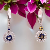 Sapphire and Diamond 14K White and Yellow Gold Dangle Earrings