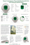 Estate Modern Fine Colombia Emerald (GIA) and Diamond Platinum Ring