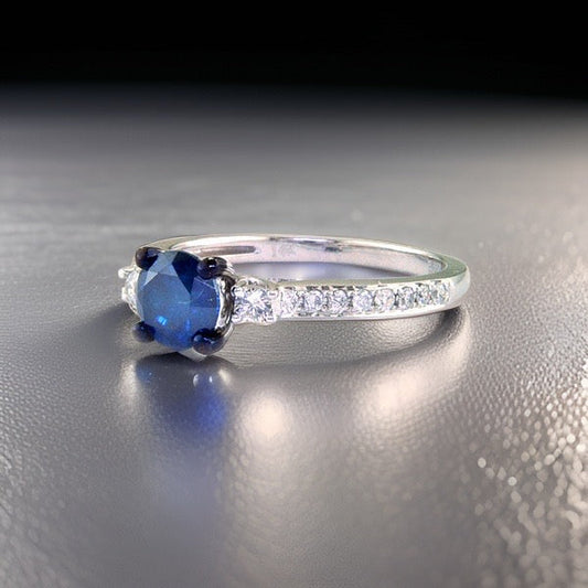 Effy Blue and White Diamond and 14K White Gold Ring