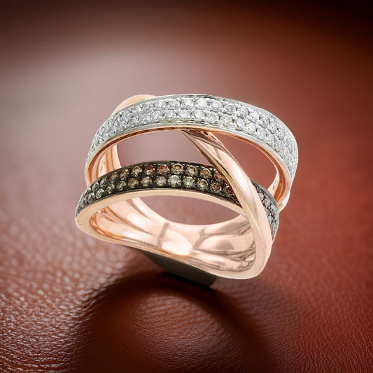 Effy Brown and White Diamond and 18K Rose Gold Bypass Ring