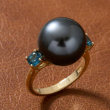 Effy London Blue Topaz & Black Tahitian Pearl Ring