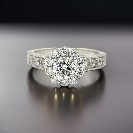 Clyde Duneier Diamond and 14K White Gold Flower Engagement Ring