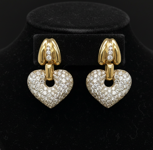 6.00 cttw Diamond Heart and 18K yellow Gold Earrings