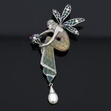 Estate Nouveau 1910 Company Diamond & Enamel 18K White Gold Pendant/Brooch Limited Edition #8 of 90