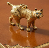 Estate Custom Made Diamond Cat 18K Yellow Gold Pendant 15558