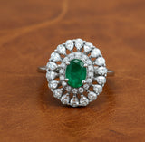 Emerald, Rose Cut Diamond 18K White Gold Ring