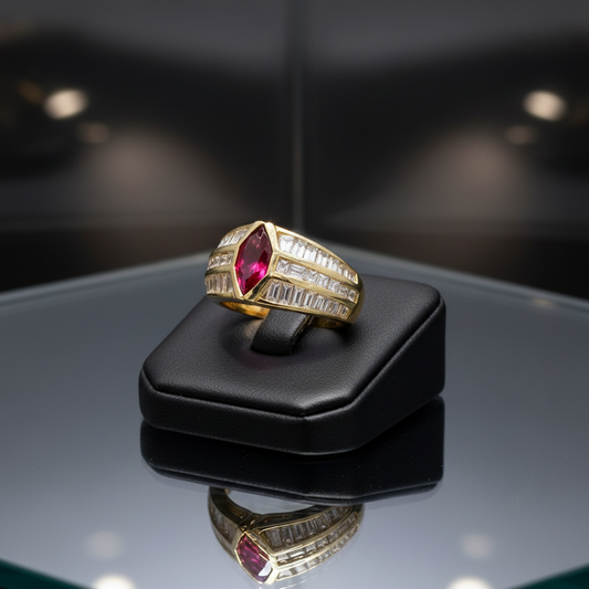 Fine Ruby, Diamond and 18K Yellow Gold Ring