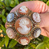 Vintage Italian Multi Carved Cameo 14K Yellow Gold Pendant Brooch