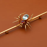 English Blue Topaz,Garnet Spider and 9K Yellow Gold Brooch