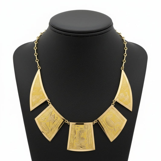 Estate "Story Board Egyptian" 14K Yellow Gold Necklace 15355