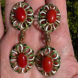 Italian 1960's Coral, Green & White Enamel 14kt/18kt Yellow Gold set