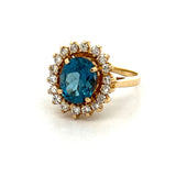 Estate 2.70 ct Blue Topaz Diamond 14K Yellow Gold Ring 15439
