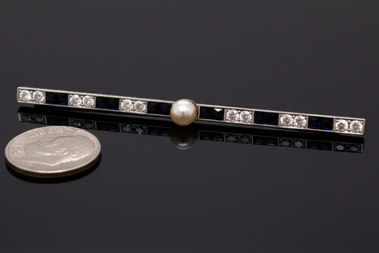 Diamond, Sapphire and Pearl 18K Yellow Gold Brooch