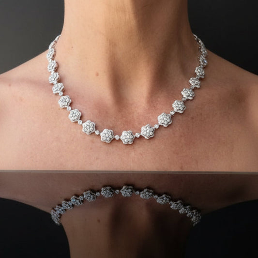 Designer AV 8.46cttw Diamond 14Kt White Gold Floral Necklace
