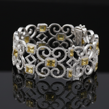 Designer AV 8.80cttw Natural Fancy Yellow and White Diamond 14K Yellow and White Gold Bracelet