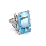 Emerald Cut Aquamarine and Diamond Platinum Ring