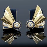 French Designer Retro Diamond and Sapphire Earrings