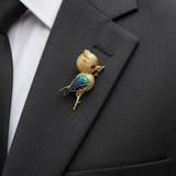 Osprey "Crowned Bird On A Branch" garnet, green, red, black enamel 18K Yellow Gold Brooch/Pendant