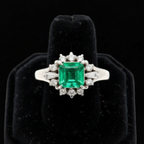 Fine Emerald and Diamond Platinum Ring