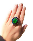 Emerald, Sapphire and Diamond 18K White Gold Ring