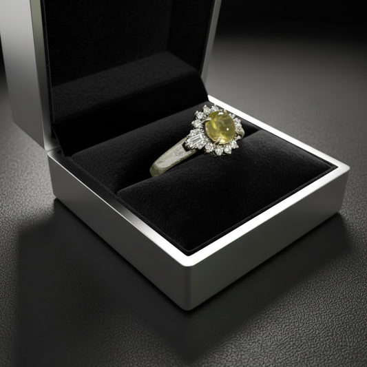 Estate 1.44 ct Cat's Eye Tourmaline Diamond Platinum Ring 14996