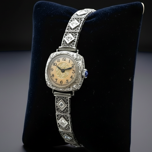 Art Deco H.F. & Bros. 1.25 cttw. Diamond 14K White Gold Watch, Circa 1925