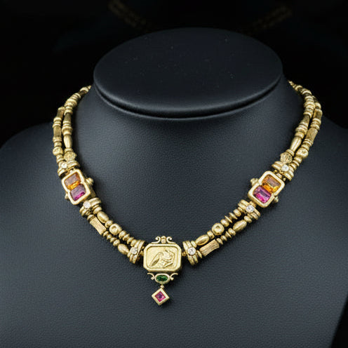 Designer Seidengang Diamond Citrine, Tourmaline 18Kt Yelllow Gold Necklace