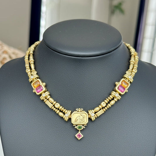 Designer Seidengang Diamond Citrine, Tourmaline 18Kt Yelllow Gold Necklace