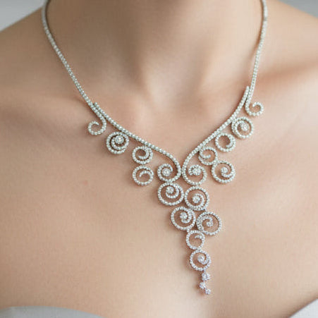 Italian Swirl 12.65cttw Diamond 18K White Gold Necklace