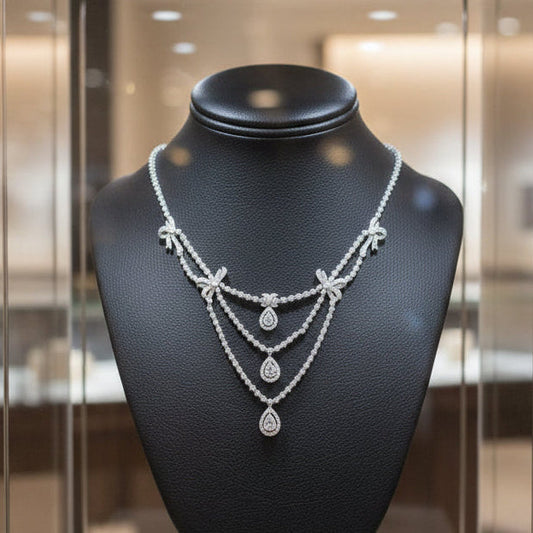 11cttw Diamond Bib 18K White Gold Necklace